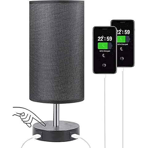 Touch Control Bedside Lamp with 2 USB Charging Ports, Aooshine Fully Stepless Dimmable Touch Lamp with Black Fabric Shade, Modern Table Lamp Bedroom Lamp for Living Room Cover