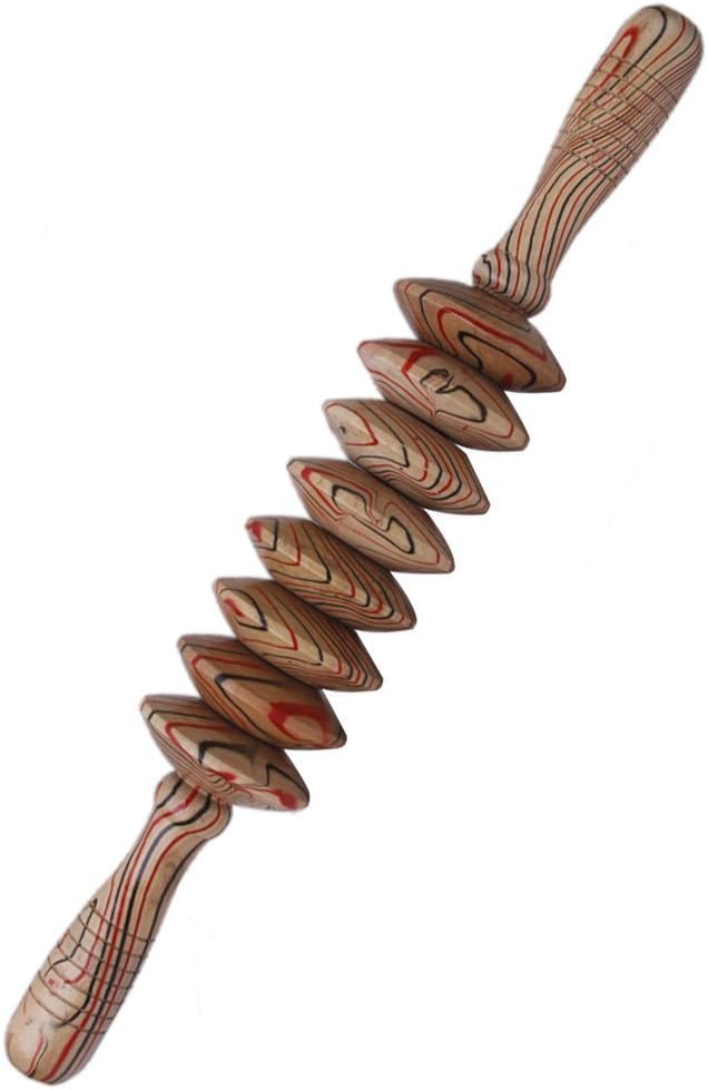 ivebetter 8 Wheels Hand Held Wooden Stick Neck Back Leg Roller Massager