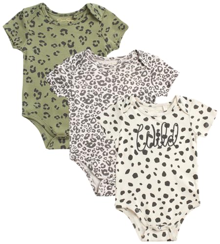 Image of Jessica Simpson Baby Girls' Bodysuit - 3 Pack Short Sleeve Baby Snapsuit Romper for Girls - Newborn Essential Clothing (0-9M)