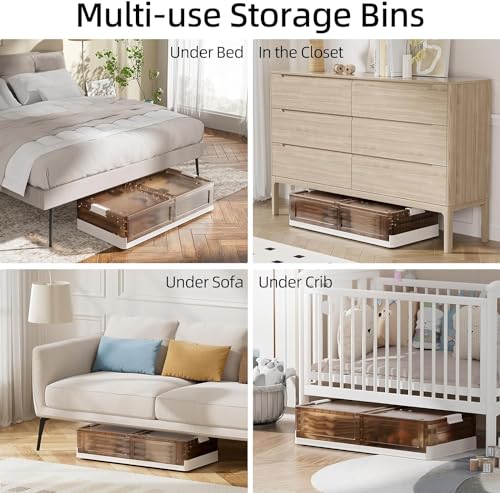 Amazon Brand – Umi 1 Pc Stackable Under Bed Storage Containers Organizer with Wheels Rolling Under Bed Storage Box Folding Plastic Storage Box Lid Clothes Shoe Blankets Toys Bedding Books - 83x40x17cm 4 51znReocmHL