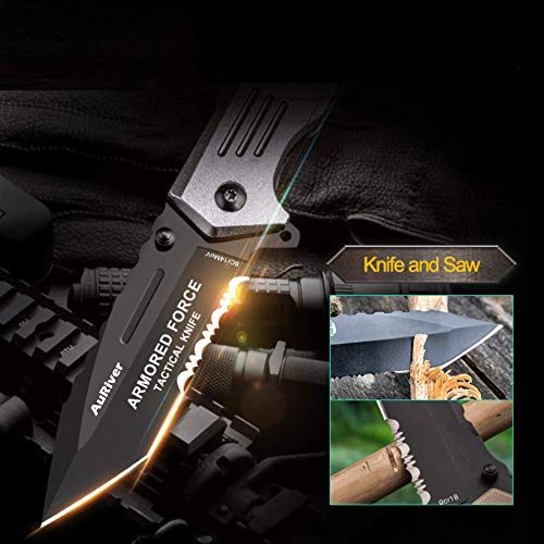 6-in-1 folding knife outdoor extra sharp knife, pocket knife with cover titanium stainless steel, hunting knife with pencil sharpener, whistle, bottle opener, screwdriver, glass breaker, belt cutter - Image 4