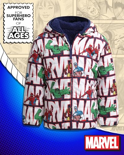 Image of Marvel Spider-Man Boys Puffer Jacket Reversible Sherpa Fleece Lining Coat