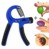 Adjustable Hand Gripper and 3 Hand Grip Balls - Resistance Range of 22lbs to 88lbs - Blue