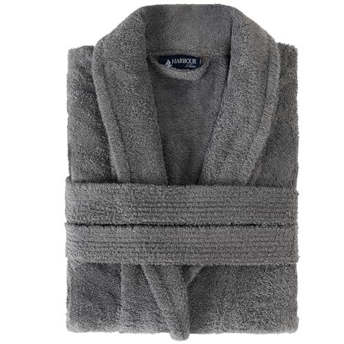 HARBOUR Loom Men's Turkish Cotton Terry Bathrobe, Shawl Collar, Small-Med