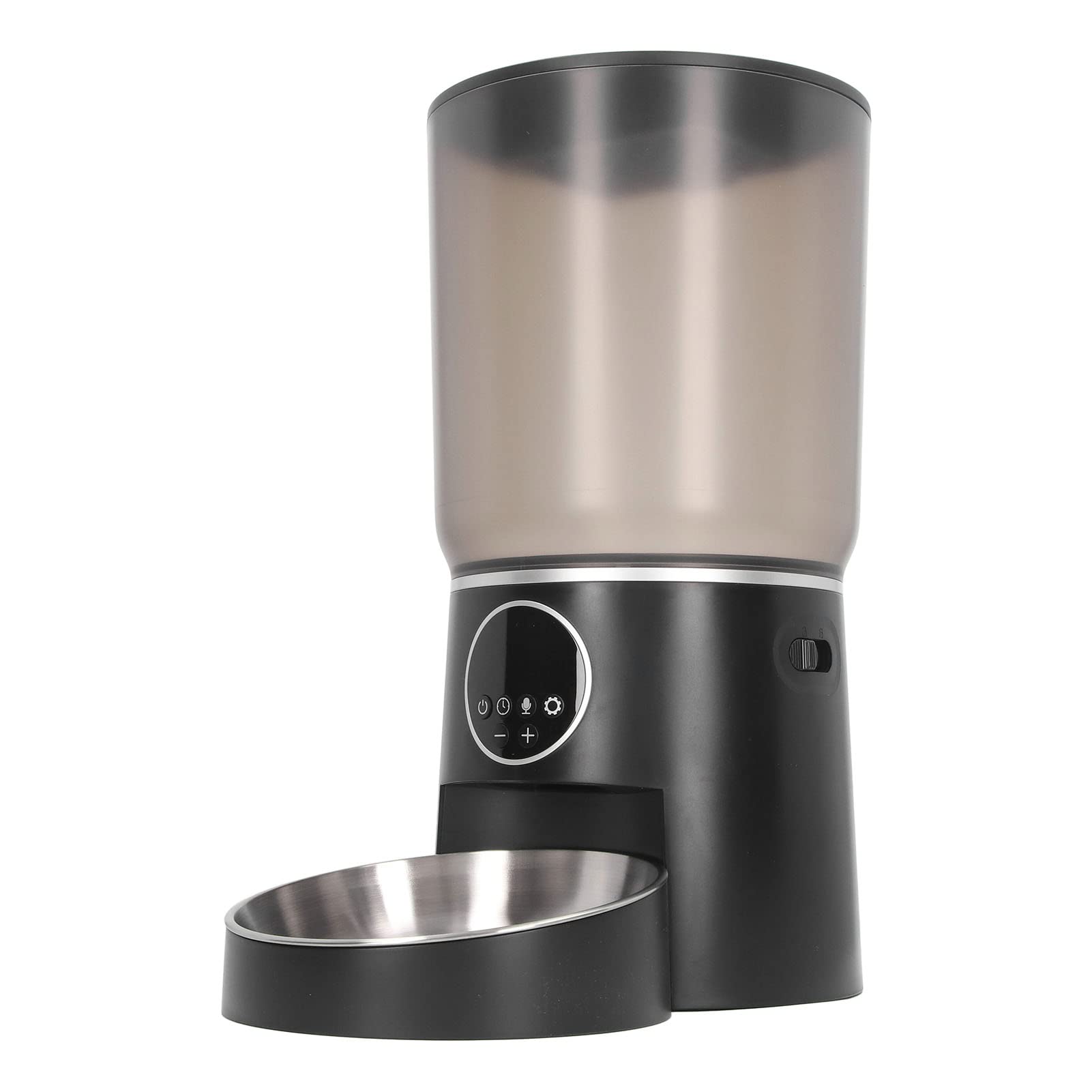 Comederos Automáticos para Mascotas, 5L, Soporte de Doble Potencia, Sincronización Inteligente, ABS, Dispensador de Comida para Perros y Gatos con Tazón de Acero Inoxidable (botón)