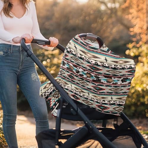 Image of Southwest Hippie Tribal Softy Car Seat Canopy for Babies Stretchy Nursing Cover Muti Use Cover for Shopping Cart,Car Seat,High Chair,Stroller
