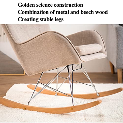 Yüzyıl Ortası Modern Kumaş Sallanan Sandalye, Masif Ahşap Şezlong Dinlenme Koltuğu, Tembel Arkalıklı Sandalye, Rahat Çocuk Odası Sallanan Koltuk, Masif Ahşap Metal Taban, 90*90cm, Blue3