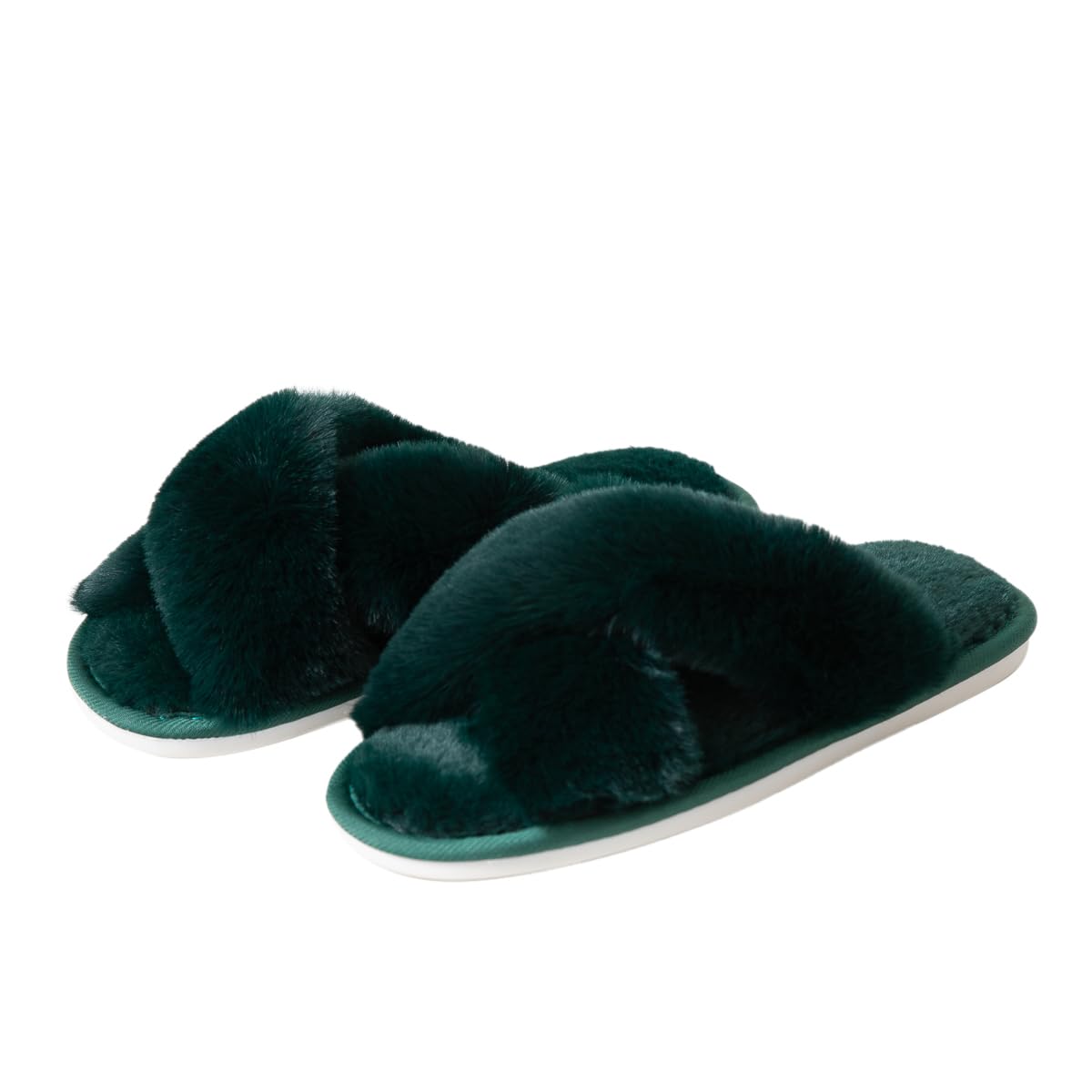 AyFUN Womens Cross Band Slippers Cozy Furry Fuzzy House Slippers Open Toe Fluffy Indoor Shoes Outdoor Slip on Warm Breathable Anti-skid Sole