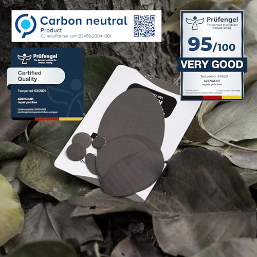 aZengear Repair Patches for Jackets, Tent, Shoe Toe, Air Mattress, Inflatables, PVC Gear - Waterproof, Self-Adhesive, Tear-Cold-Heat-Resistant, Down Puffer Coat (11 Pcs, Charcoal Brown)