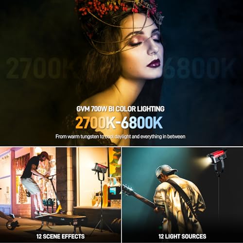 Image of GVM SD700B 700W Led Video Light, Studio Light with Bowen Mount, 29100 lux /m Photography Lighting kit with Standard Cover, Continuous Output Studio Lighting for Films, Broadcasts, CRI 97+, 2700-6800K