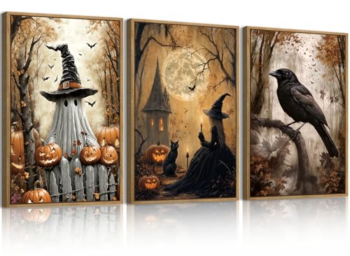 ANHUIB Large Vintage Halloween Wall Art Spooky Ghost Witch Wall