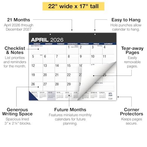 Image of Desk PAD: 22 inch x 17 inch Large Print Desk Pad Calendar, APR 2026 - DEC 2027, 21 Months, (Black)