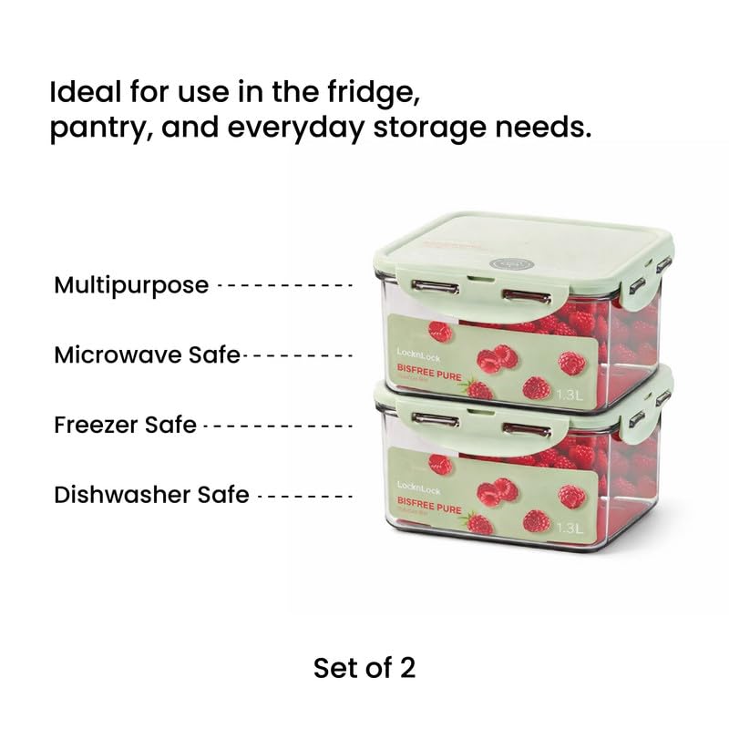 Image of LocknLock 1.3L Food Storage Containers (Pack of 2) | Airtight, Leakproof, BPA-Free Plastic Boxes | Stackable Kitchen Containers for Meal Prep, Fridge & Pantry Storage