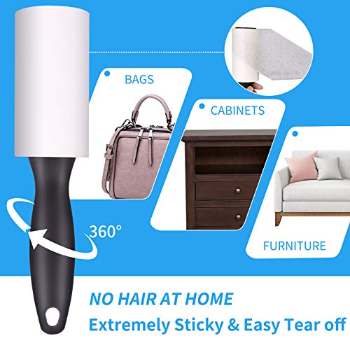 Jiehu Fusselrolle - 6 Rollen Mit 90 Blatt, Ersatzrolle Kleiderroller für Schnelles und Leichtes Entfernen von Staub, Haaren und Flusen - Insgesamt 540 Blatt und 2 Griffe