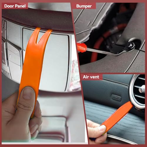 Image of 245Pcs Car Retainer Clips & Tools All-in-One Kit - 240 Black Push Pins (12 Sizes) with 5 Orange Pry Bars Stored Inside Box. Portable Bumper Fender Fastener Set for GM Ford (245Pcs)