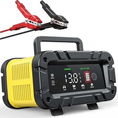 Yidoroye Chargeur Batterie Voitures 12V/24V 20A, Chargeur Batterie Moto Intelligent avec Fonction Réparation, Maintien de Charge Auto, Écran LCD, pour...