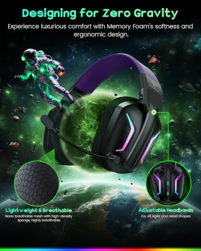 Image of WESEARY Wireless Gaming Headset for PS5, PS4, PC, Switch & Mac, 20ms Ultra-Low Latency, 2.4GHz USB & Bluetooth 5.4 Gaming Headphones with Mic, 50H Battery Life, 3D Spatial Audio, Dynamic Lighting