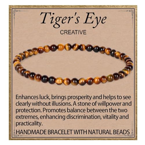 LPBeads Handmade Natural Gemstone Stretch Elastic 4mm Yellow Tiger's Eye Bracelet Healing Crystal Round Stone Beads Jewelry Gifts for Women Men
