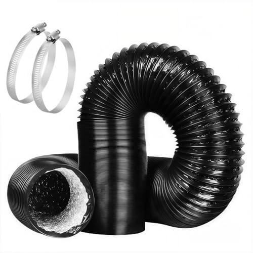 Image of HASTHIP 6 Inch 9.8 Feet Chimney Exhaust Pipe - Flexible Insulated Air Ducting Expandable Dryer Vent Hose with Free Hose Clamps Air Ducting for HVAC Ventilation, Black