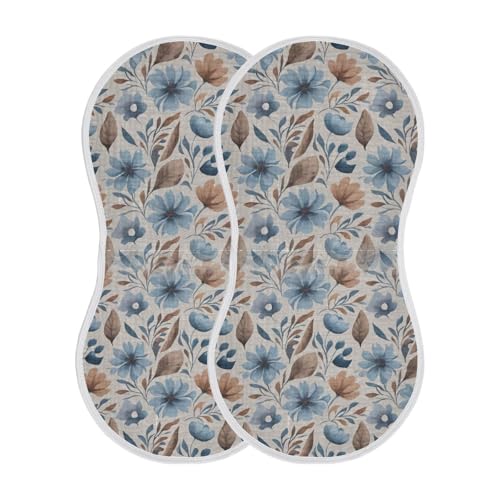 Muslin Baby Burp Cloths, Blue Flowers Cotton Soft Burp Cloths for Newborns​​, Extra Absorbent Burp Cloths 2-Pack​​, 22 x 11 Inch