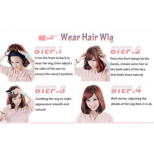 Andoer Mulheres curtas perucas de renda de seda de alta temperatura para menina peruca preta reta de