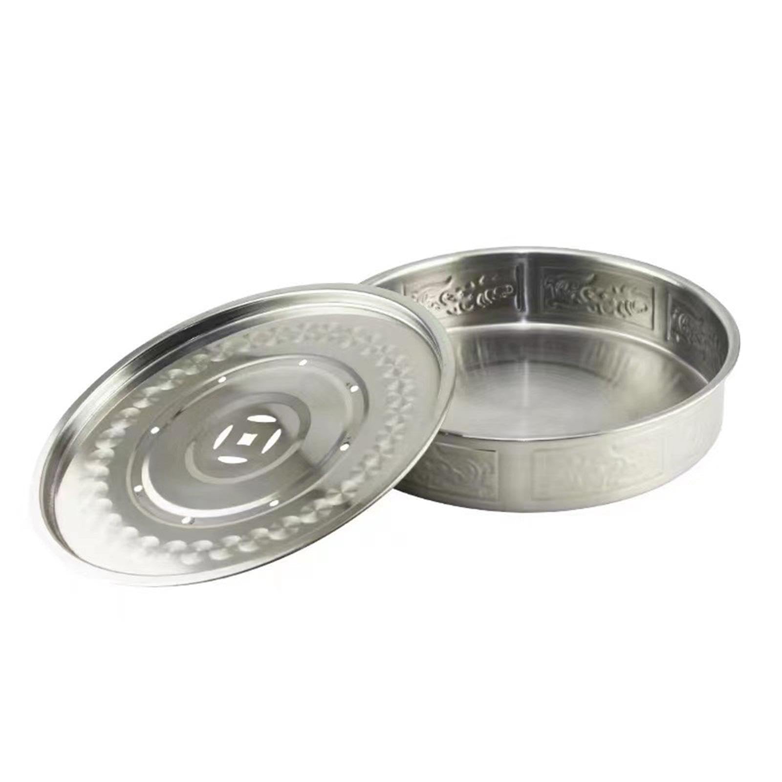 POXZSFX Elegant Round Tea Tray Table Box Water Storage Tray Various Home Settings Stainless Steel Tea Features Round Table Box Water Storage For Kitchen, Silver, 26cm