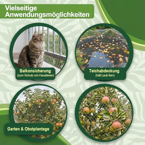 GWHOLE Vogelschutznetz engmaschig Laubschutznetz 10 x 4 m für Balkon Garten