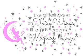 ANFRJJI Fairy and Dream Wall Sticker - Removable PVC Decal with Glittering Wings and Magical Quote - Fairy Moon and Stars Wall Art for Girls Bedroom, Kids Room -effect 24