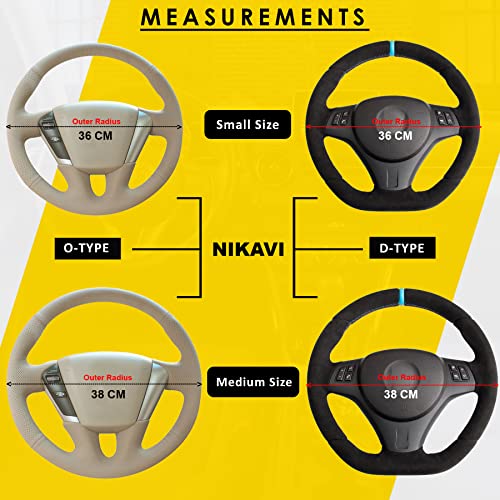 Image of NIKAVI Fashion Steering Wheel Cover - Red Color | Size - Medium | Diameter 38 cm | O-Type | Car Steering Wheel Protector, Anti-Slip, Stylish Leather Finish Grip Cover for Round Steering Wheels
