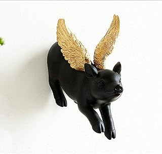 Sculptures Statues Ornement Figurines Cochon Volant Noir Ailes Dorées Accueil Fond Tenture Murale Figurines Résine Arts Décoratifs Accessoires Ornement Cadeaux-A_20X9X16Cm B