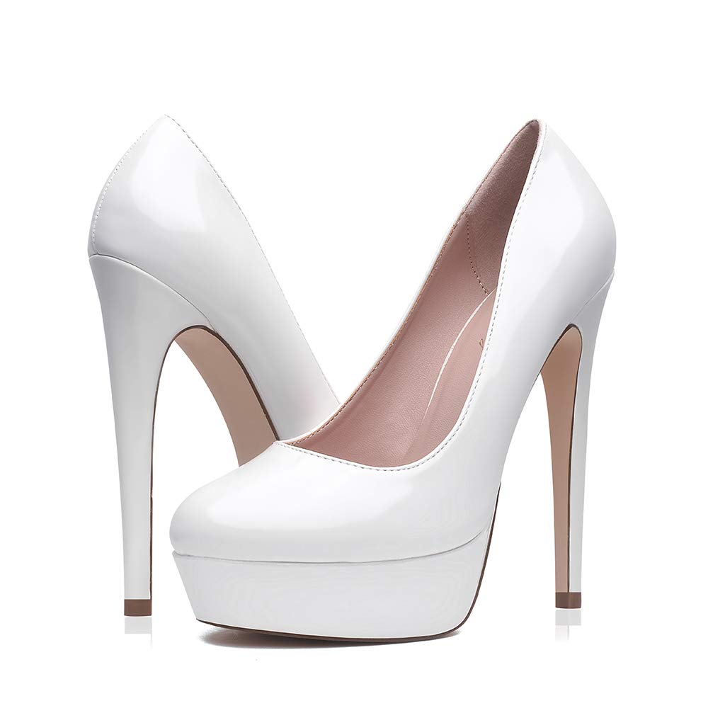 Zhabtuc Scarpe col Tacco Donna Decolletè Plateau Sexy Stiletto Tacchi a Spillo Piattaforma 14CM Punta Tonda Elegante Tacchi Alti in Vernice