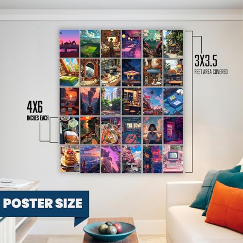 Image of Wallgasm Lofi Poster Set - Set of 30, 4 x 6 Inches Posters Room Decor Product | Poster for Home, Room, Gym, Dorm Room, Hostel | Collage Kit | Lofi aesthetic