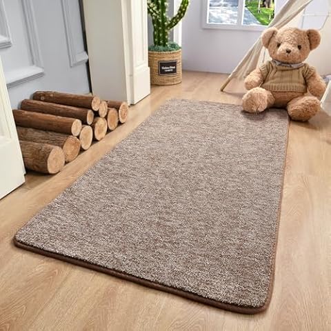 Keeko 2x4 Washable Runner Rug, Brown Bedroom Bedside Runner Rug Hallway Doorway Entryway Runner Rug Non Skid Memory Foam Rug Small Area Rugs Low Pile Laundry Rugs for Laundry Room Living Room Decor Cover