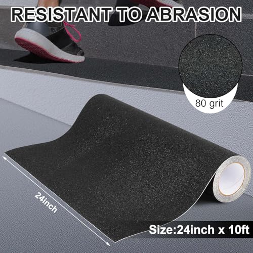 Image of Watersay 24 Inch X 10 ft Anti Slip Traction Tape Widen Waterproof Non Skid Tape Durable Grip and Friction Stair Non Slip Strips Abrasive Adhesive for Stairs Steps Ramp Outdoor Indoor, Black