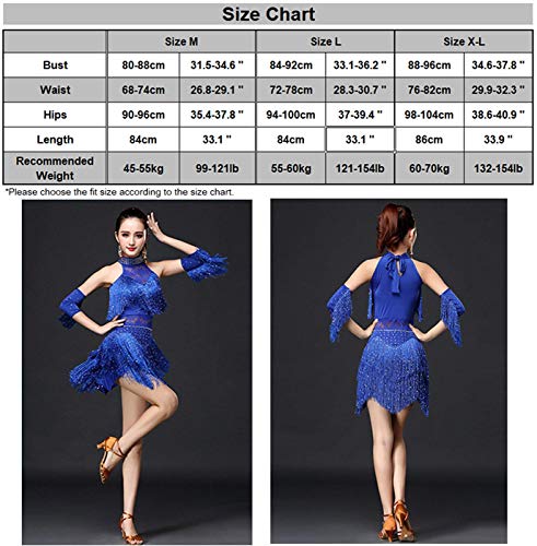 Talent Pro Women Rhinestone Tassel Flapper Latin Rumba Dance Performance Dress Party Dress 4 Pieces Outfit Royal Blue (X-Large) #TOP1