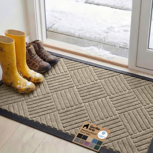 Image of GORILLA GRIP WeatherMAX Door Mat, Indoor Outdoor Use, 47x35, Beige Diamond