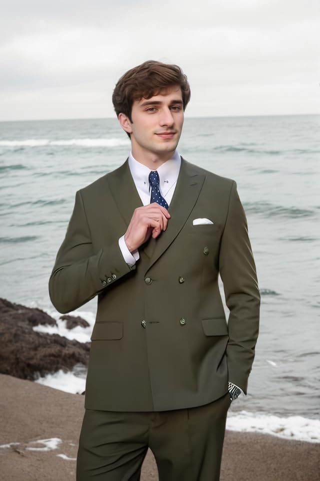 Men's Suits Double Breasted Bespoke Peaked Lapel Formal Blazer Slim Fit 2 Piece Jacket Pants3