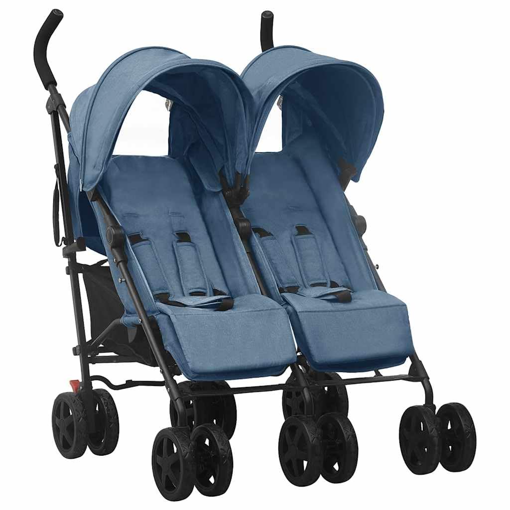 Poussette Double, Poussette Deux Places pour Jumeaux Pliable Bleu marine Acier
