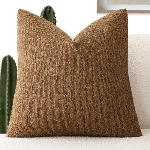 Image of Foindtower Decorative Textured Boucle Throw Pillow Covers Accent Solid Pillow Cases Neutral Soft Cozy Couch Cushion Case for Chair Sofa Bedroom Living Room Home Decor 22x22 Inch,1PC,Hazel Brown