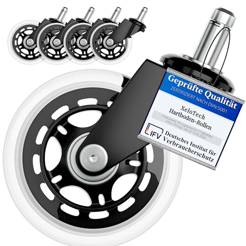 XeloTech Hartboden-Rollen für Bürostuhl, 5 Stück, 11mm x 22 mm, Extrem leise Ersatzrollen - Nie wieder Bodenschutzmatte - Keine Kratzer im Boden mit diesen Premium Rollen