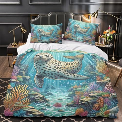 Parure de lit 140x200 microfibre douce avec fermeture éclair cachée motif sceau - 4