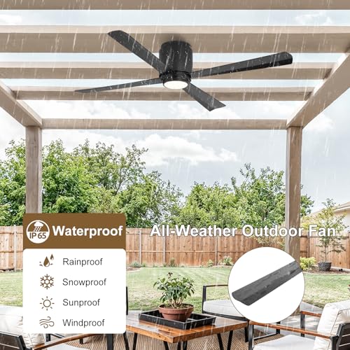 WINGBO 54 Inch Wet-Rated Ceiling Fan with Dimmable Light, 4 ABS Blades, 6-Speed Quiet DC Motor, 3 CCT, Waterproof Flush Mount Ceiling Fan for Porch, Gazebo, Patio, Outdoor & Indoor, Matte Black - Image 3