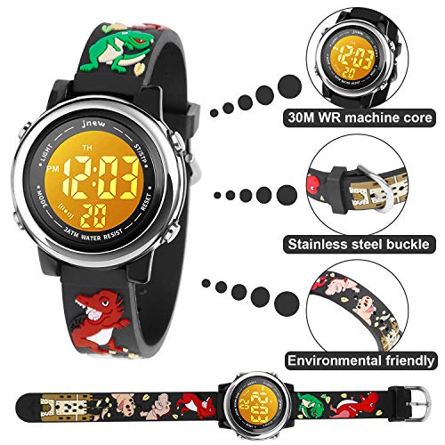 Kids Watch 3D Cartoon Toddler Wrist Digital Watch Waterproof 7 Color Lights with Alarm Stopwatch for 3-10 Year Boys Girls Little Child (Dinosaur A-Black)3