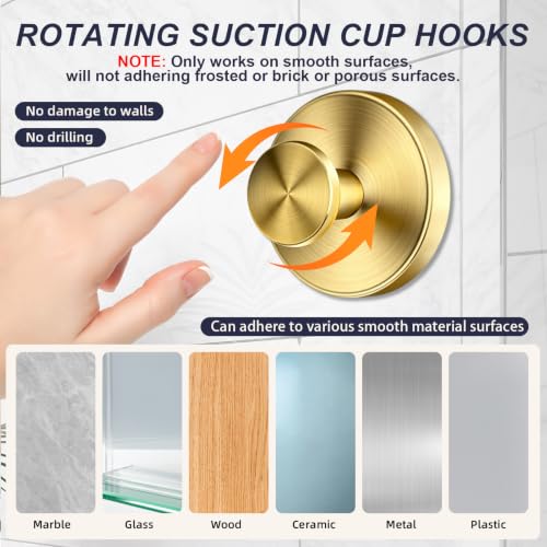 Reusable Suction Cup Hooks for Shower, Drill-Free Wall Hooks (4, Gold) - image 2