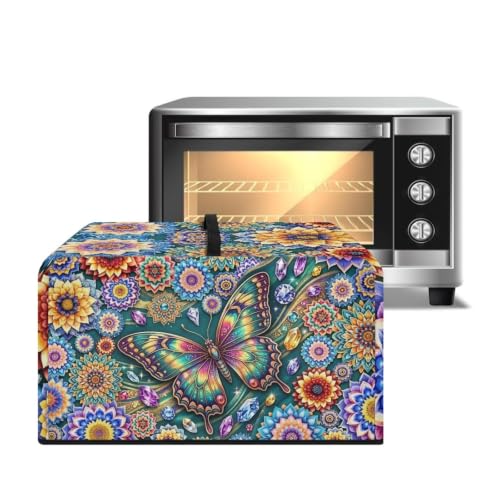 Image of Dustproof Microwave Oven Cover Dust Protection Protective Toaster Oven Cover Protector for Kitchen Countertop, L, 20.9 x 15.7 x 12.4 Inches, Bohemian Floral Butterfly Blue