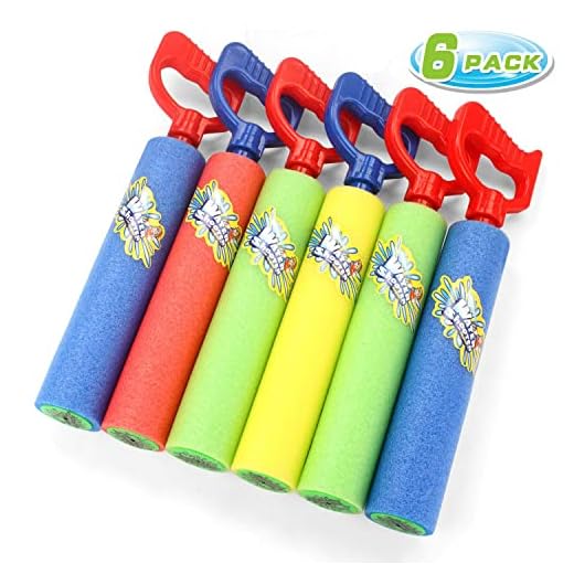 Fun-Here Water Guns Shooter 6 Pack, Super Foam Soakers Blaster Squirt Guns, Pool Noodles Toy with Plastic Handle Summer Swimming Beach Garden Fighting Game,Outdoor Toys for Kids Boys Girls Adults
