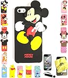 Bukit Cell ® 3D Cartoon Case Bundle - 4 Items: Animated Mickey Cute Silicone Case Cover for iPhone SE 5S 5 5G + BUKIT CELL Trademark Cloth + Screen Protector + Metallic Stylus Touch Pen