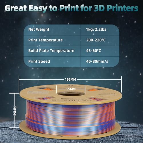 Image of Silk Tricolor PLA Filament 1.75mm, 3D Printer 3-in-1 Multicolor PLA Filament, Dimensional Accuracy + /-0.02mm 1KG Spool (2.2 lbs), Shiny Silk Texture, Triple Color Silk PLA Filament (Blue Green Orange)