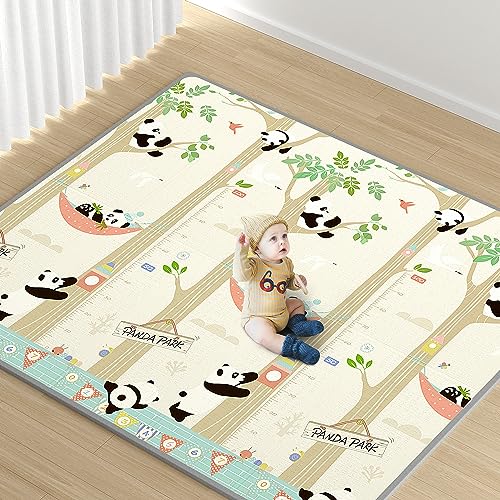 Image of Baby Play Mat, 79" x 71" x 0.6" Foldable Foam Play Mat for Floor, Waterproof Reversible Playmat for Babies, Toddlers and Kids, Extra Large Baby Floor Mat with Travel Bag for Indoor Outdoor
