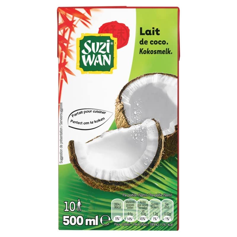 Suzy Wan - Lait de Coco 500 ml pour une cuisine asiatique authentique - Sublimez vos plats avec notre lait de coco 100% naturel et onctueux - Made in Asie 🥥🍛 - Le Lot De 4